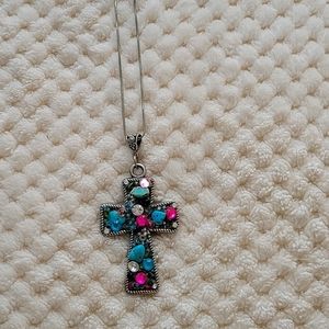 Mosaic Cross Necklace/Silver Cross Necklace/Cross